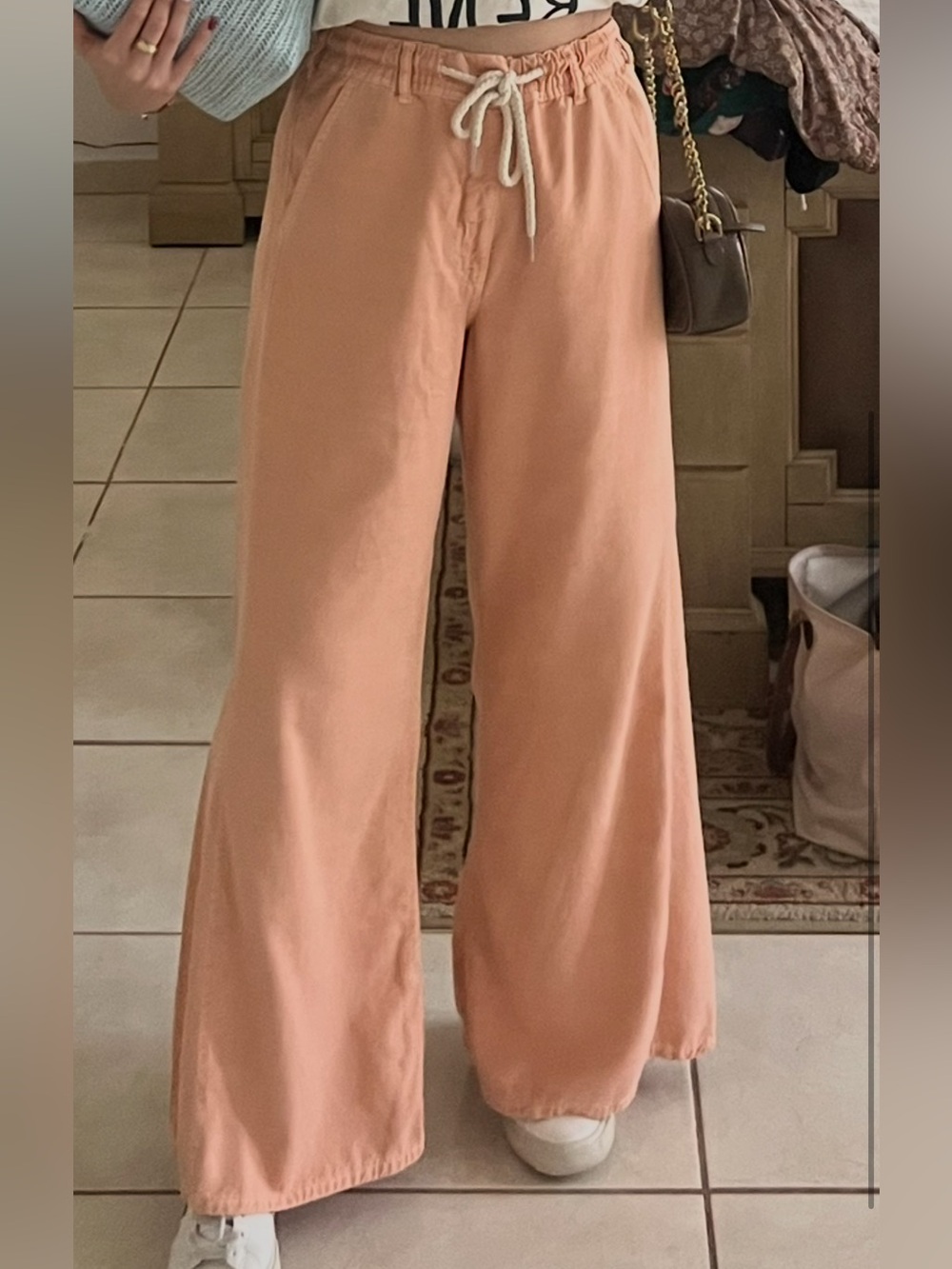 High-Rise Wide Leg Drawstring Pants — Dusty Peach